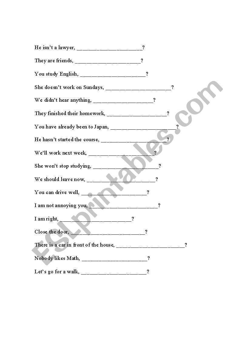 Tag questions worksheet