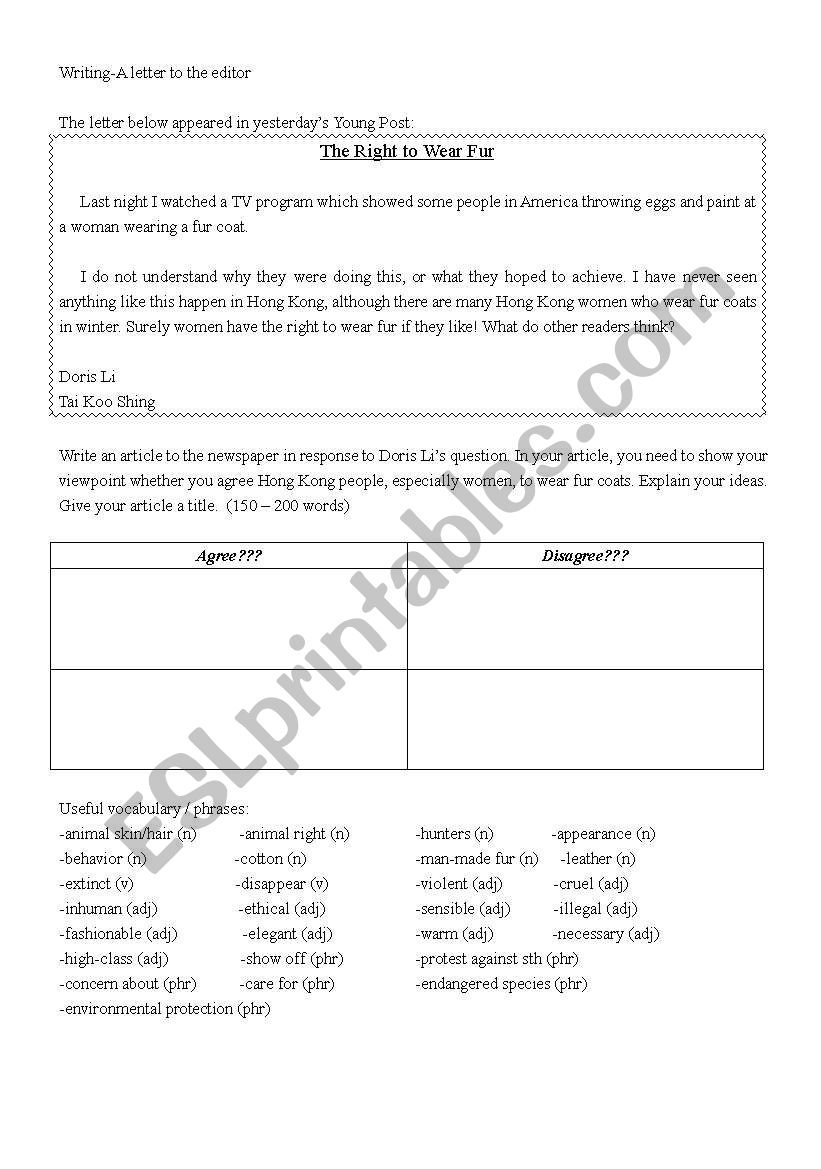 An argumentative writing worksheet