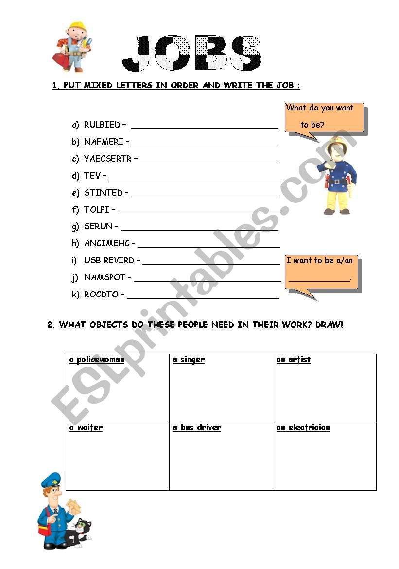 JOBS, OCCUPATIONS worksheet