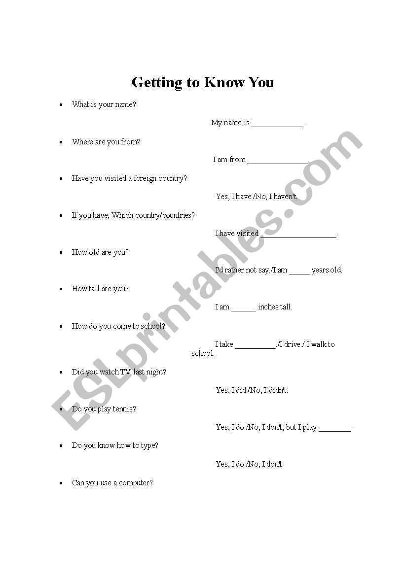 Introduction worksheet
