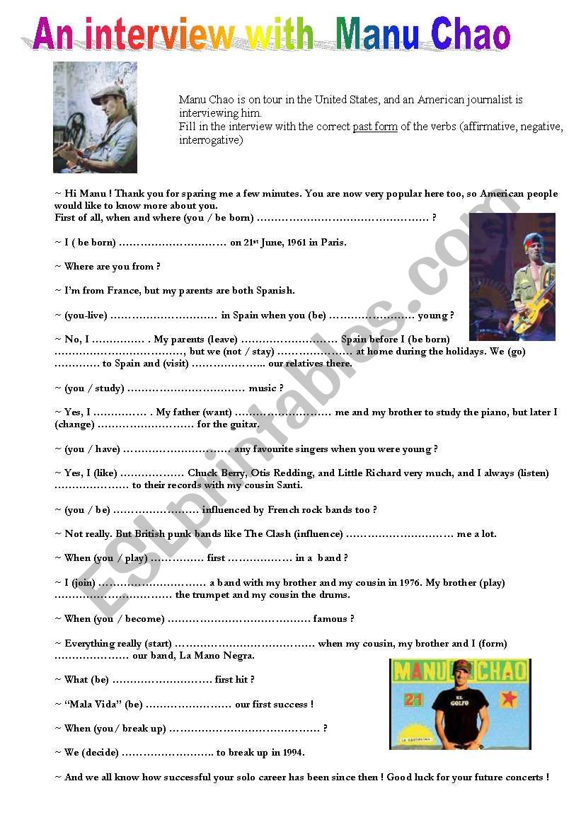 An interview with Manu Chao worksheet