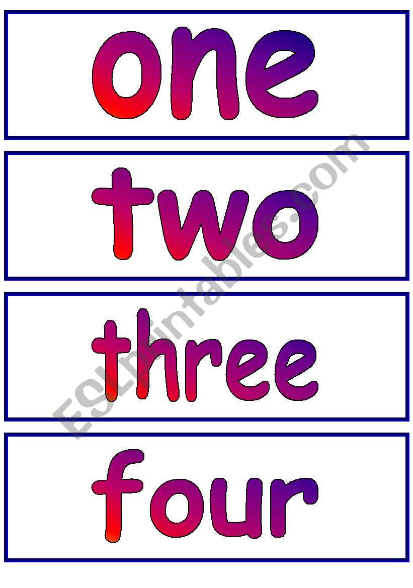 numbers word cards worksheet