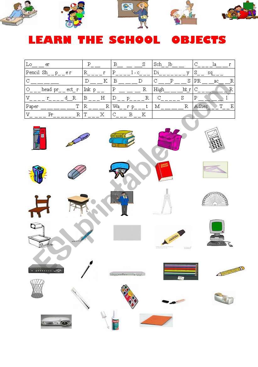 Learn the school objects  worksheet
