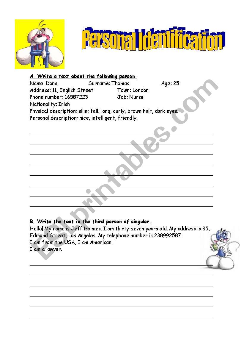 Personal Identification worksheet