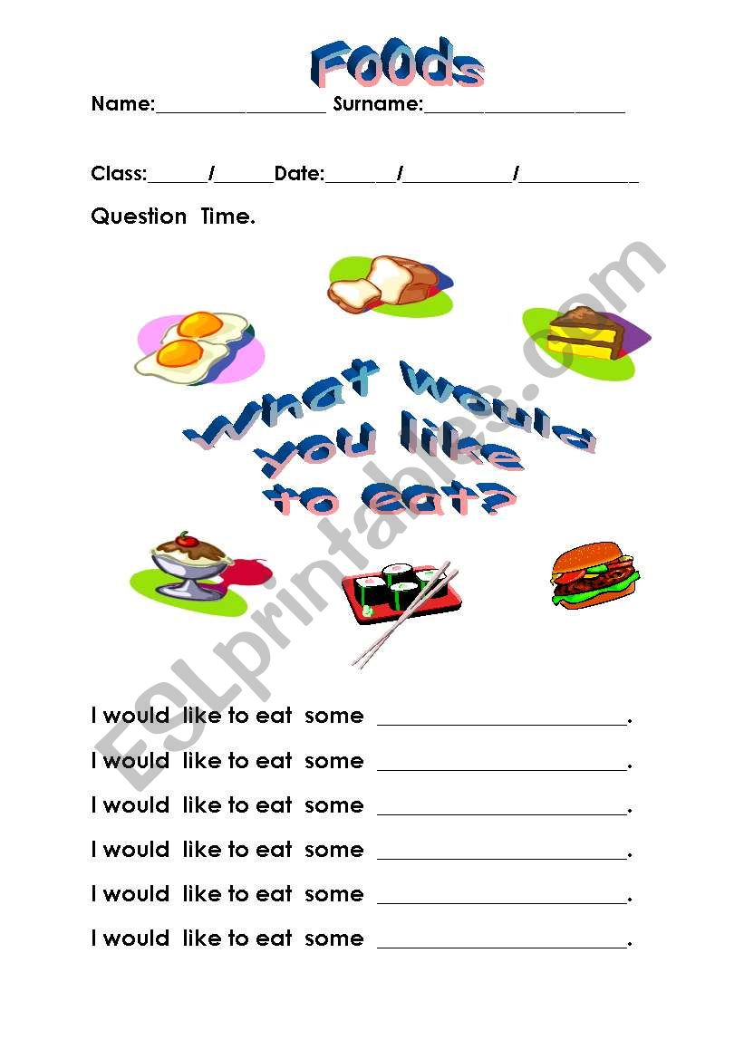 Foods worksheet