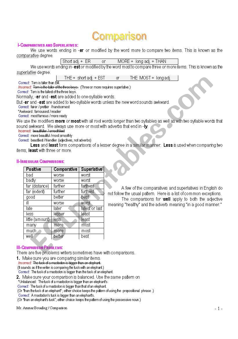 Comparison worksheet