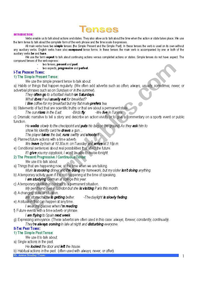 Tenses worksheet