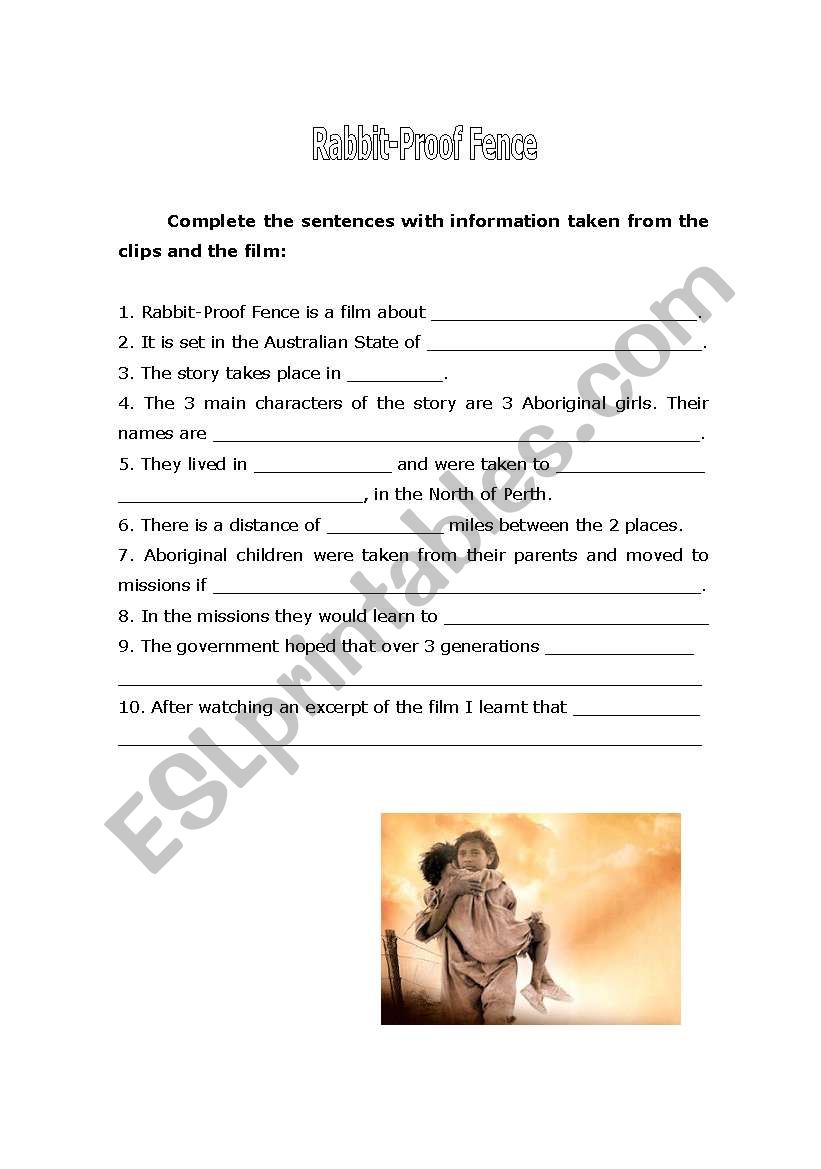 Rabbit Proof Fence Worksheet worksheet