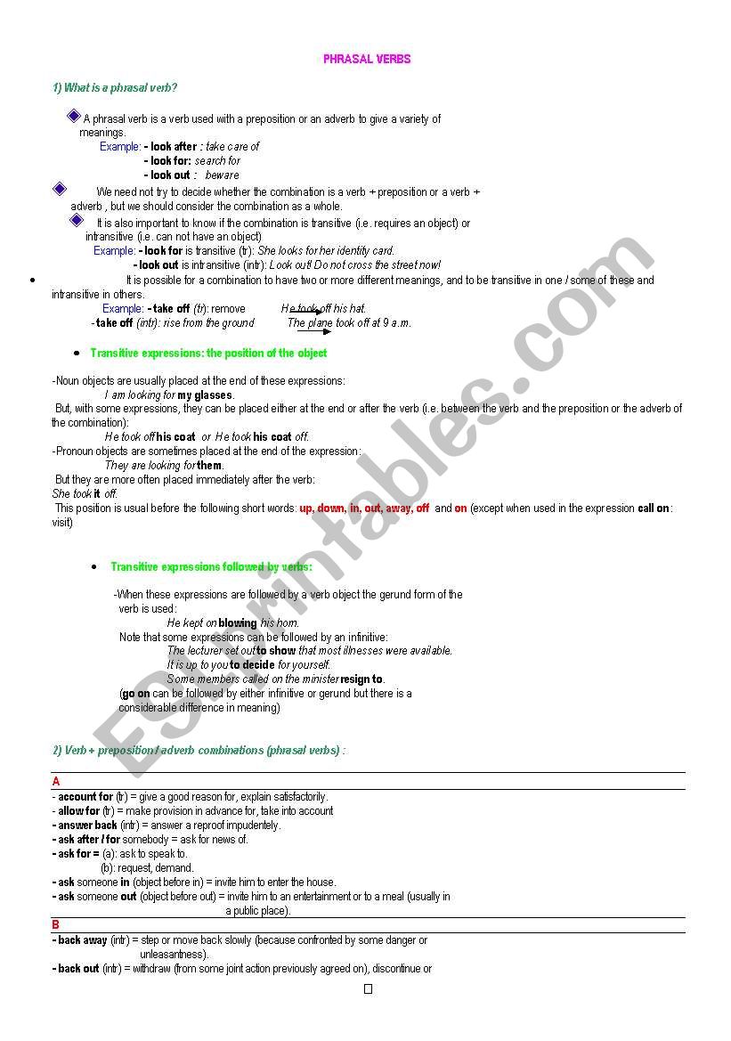 Phrasal verbs worksheet