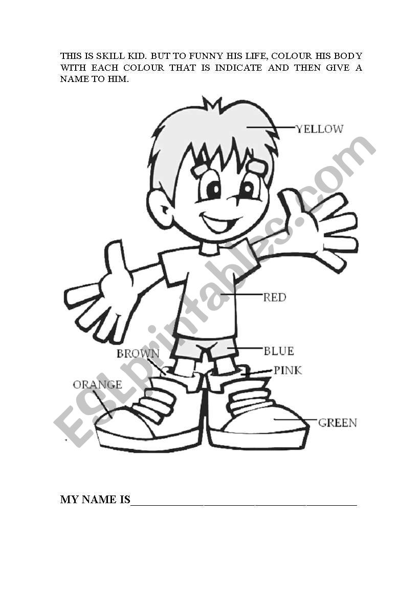 Coulor, name and boy worksheet