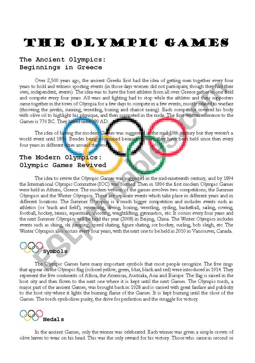 Olympic Nouns Worksheet