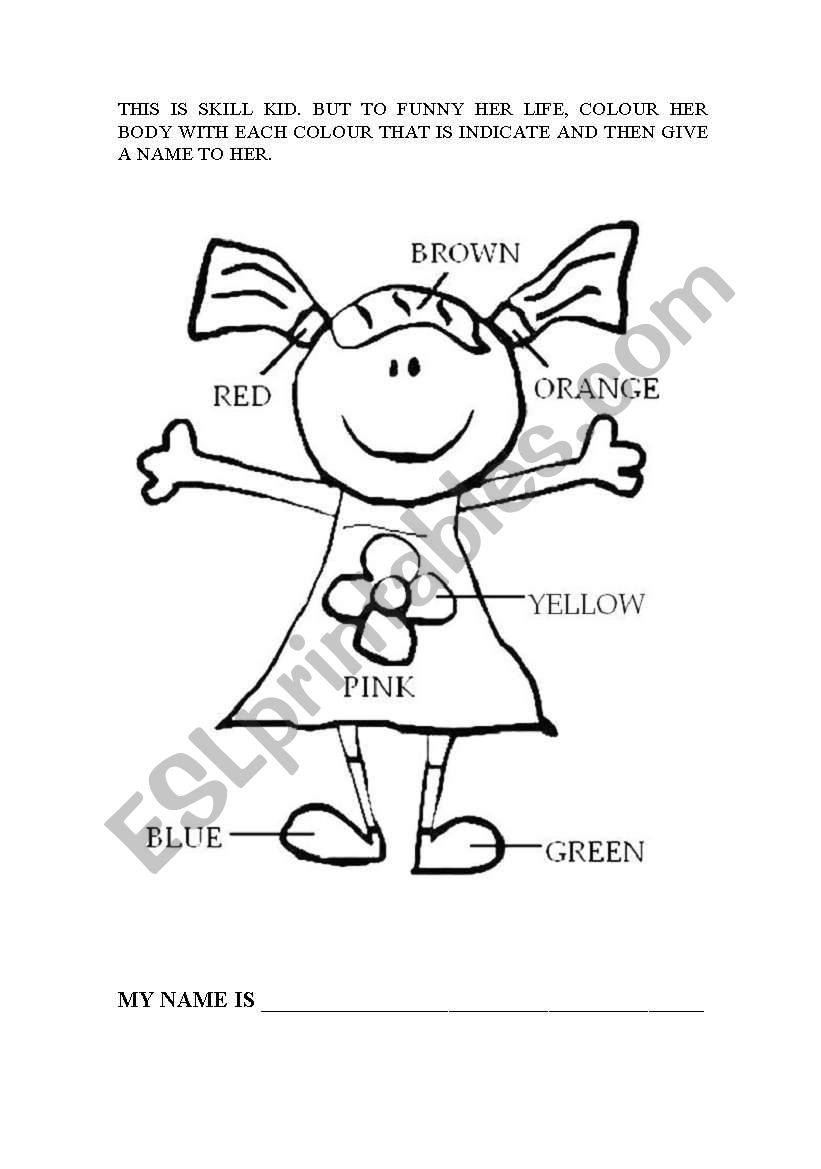 Coulor, name and girl worksheet