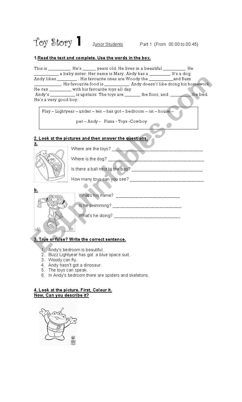 Toy Story Part 1 worksheet