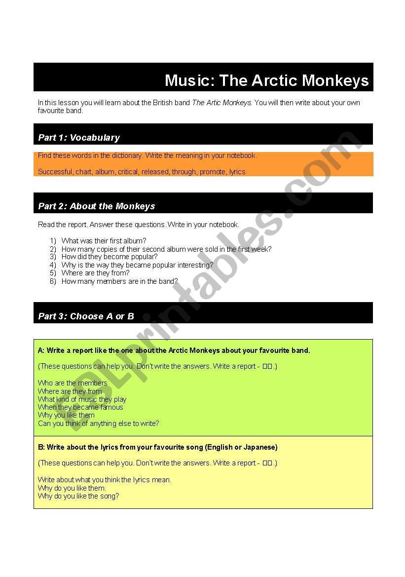 Music: the Artic Monkeys worksheet