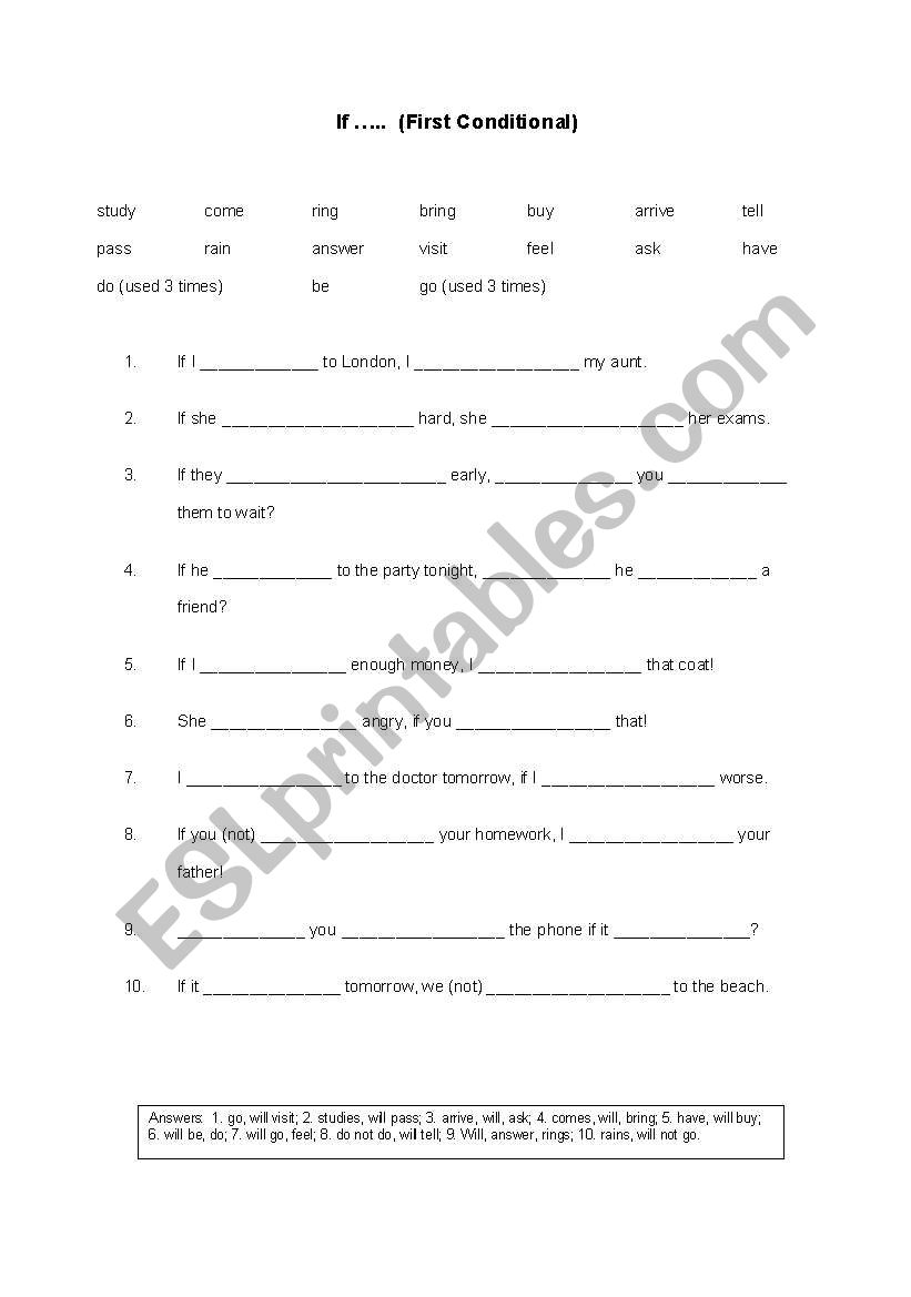 First Conditional Worksheet worksheet