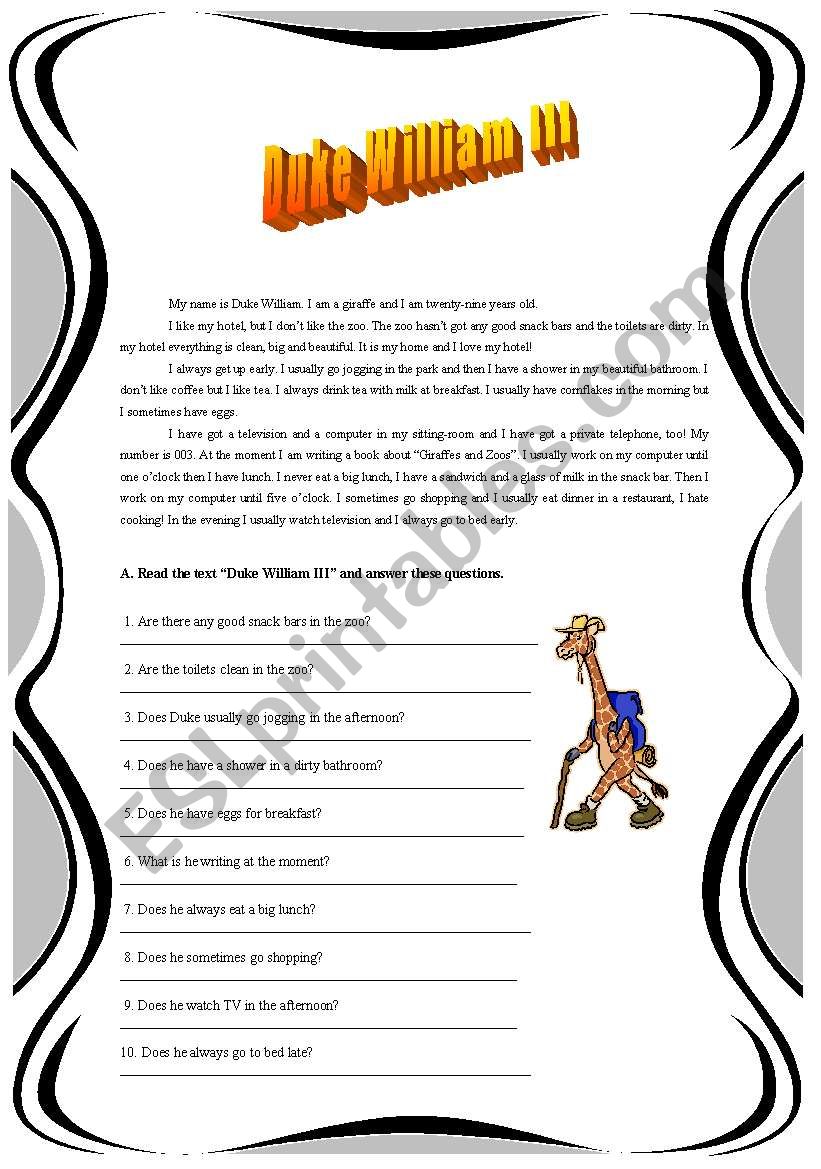 Duke William III worksheet