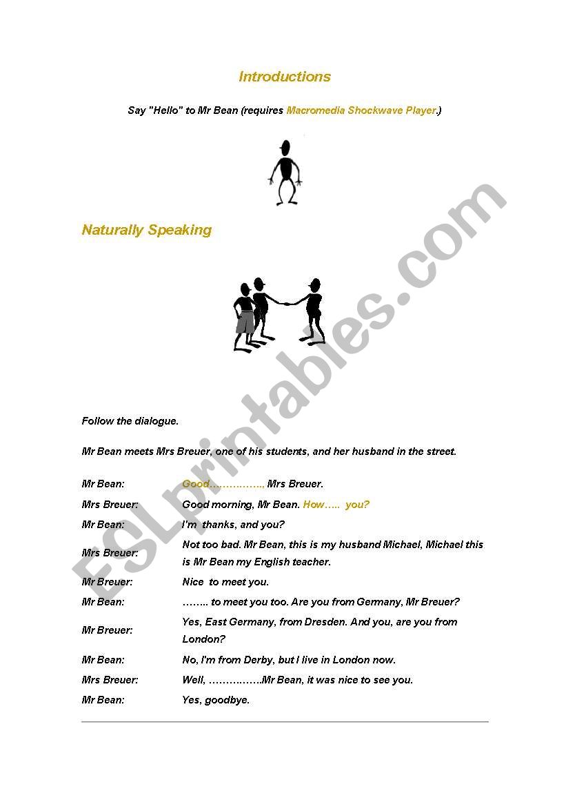 introductions and greetings worksheet