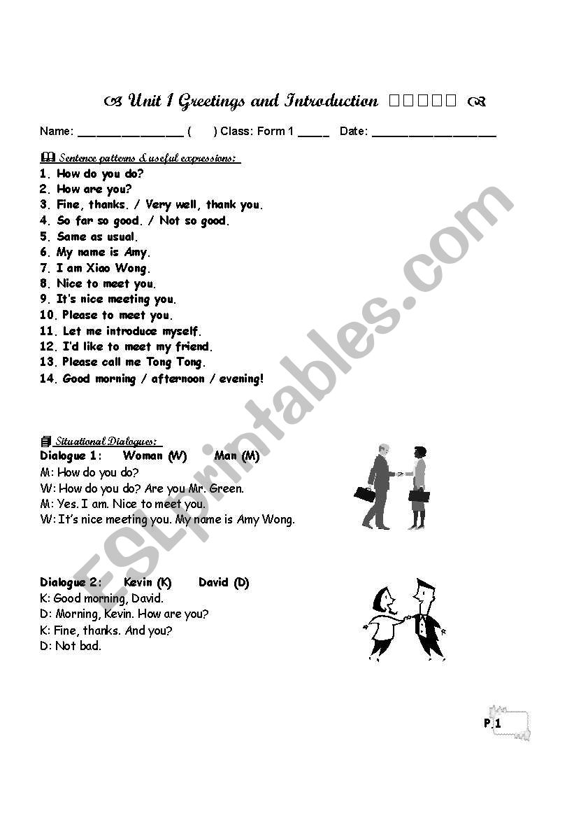 Greetings & Introduction worksheet