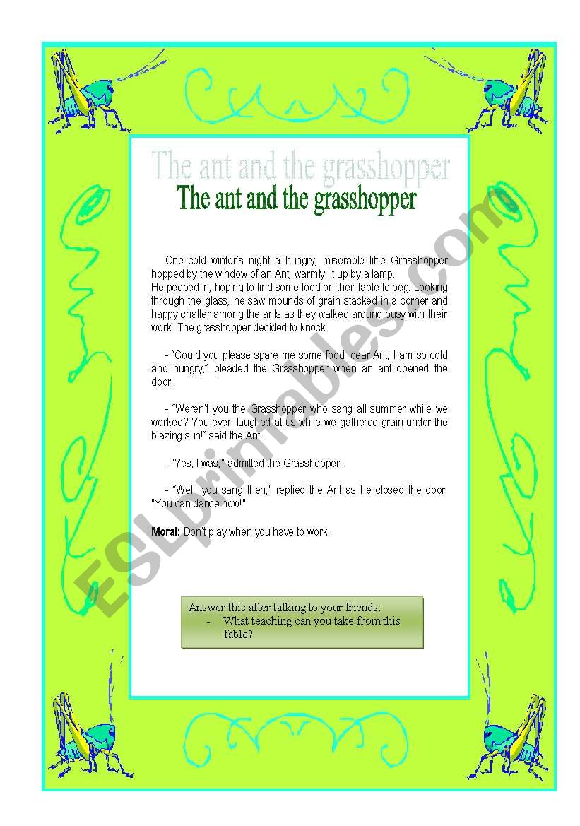 The ant and the grasshopper worksheet