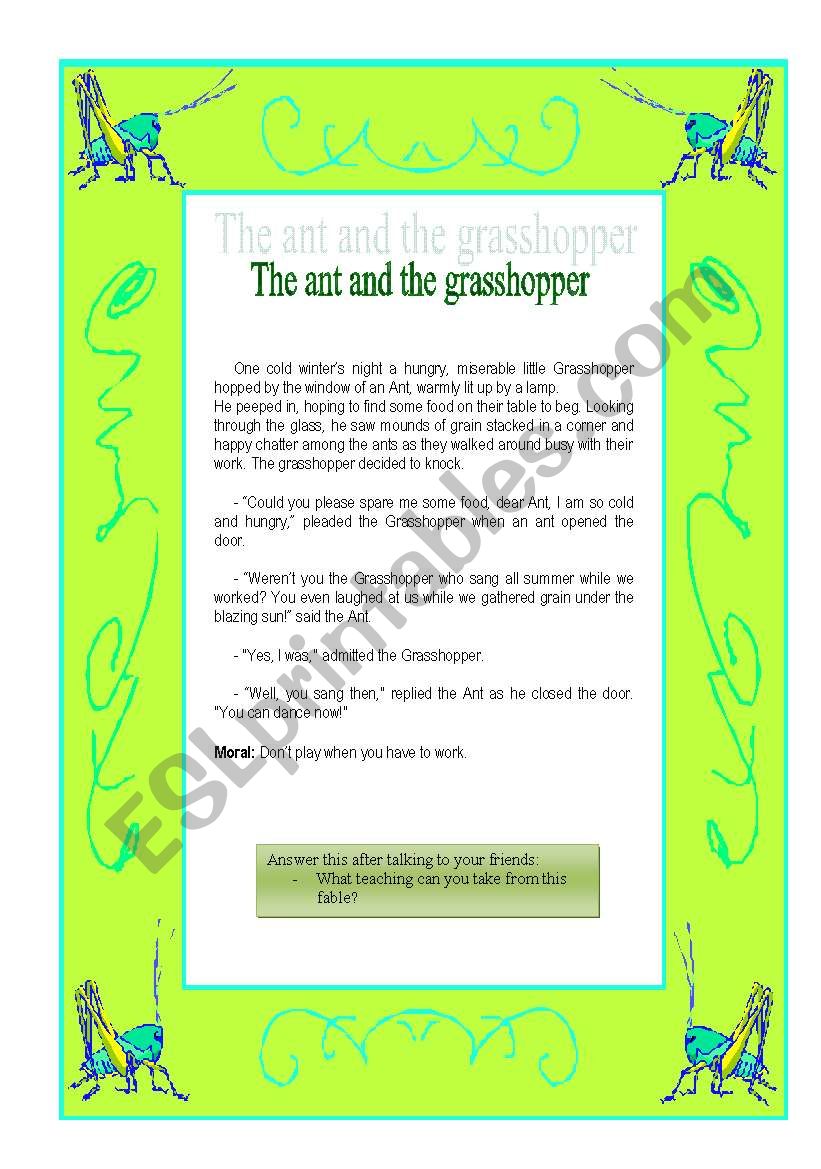The ant and the grasshopper worksheet