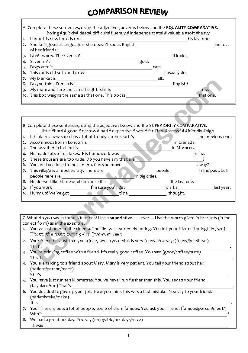 COMPARISON REVIEW worksheet