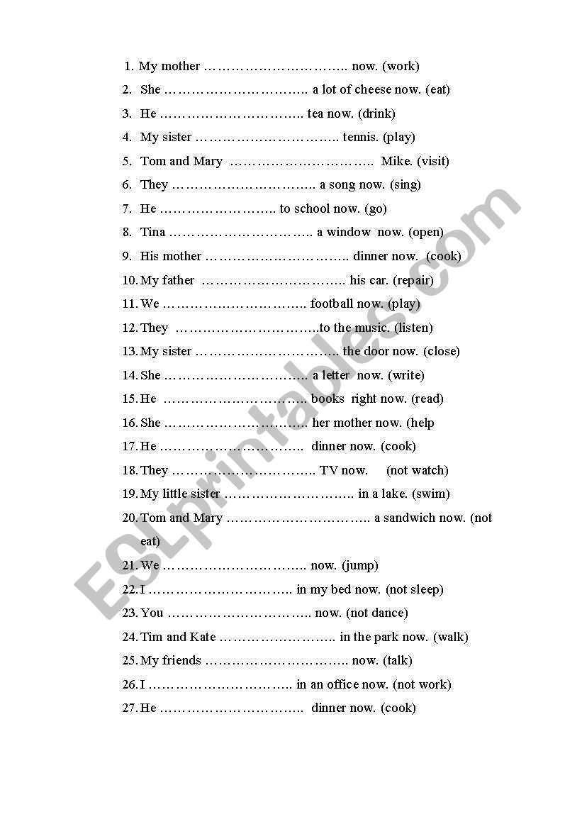 Present Continuous worksheet