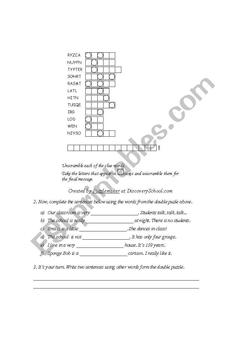 Adjectives crossword worksheet