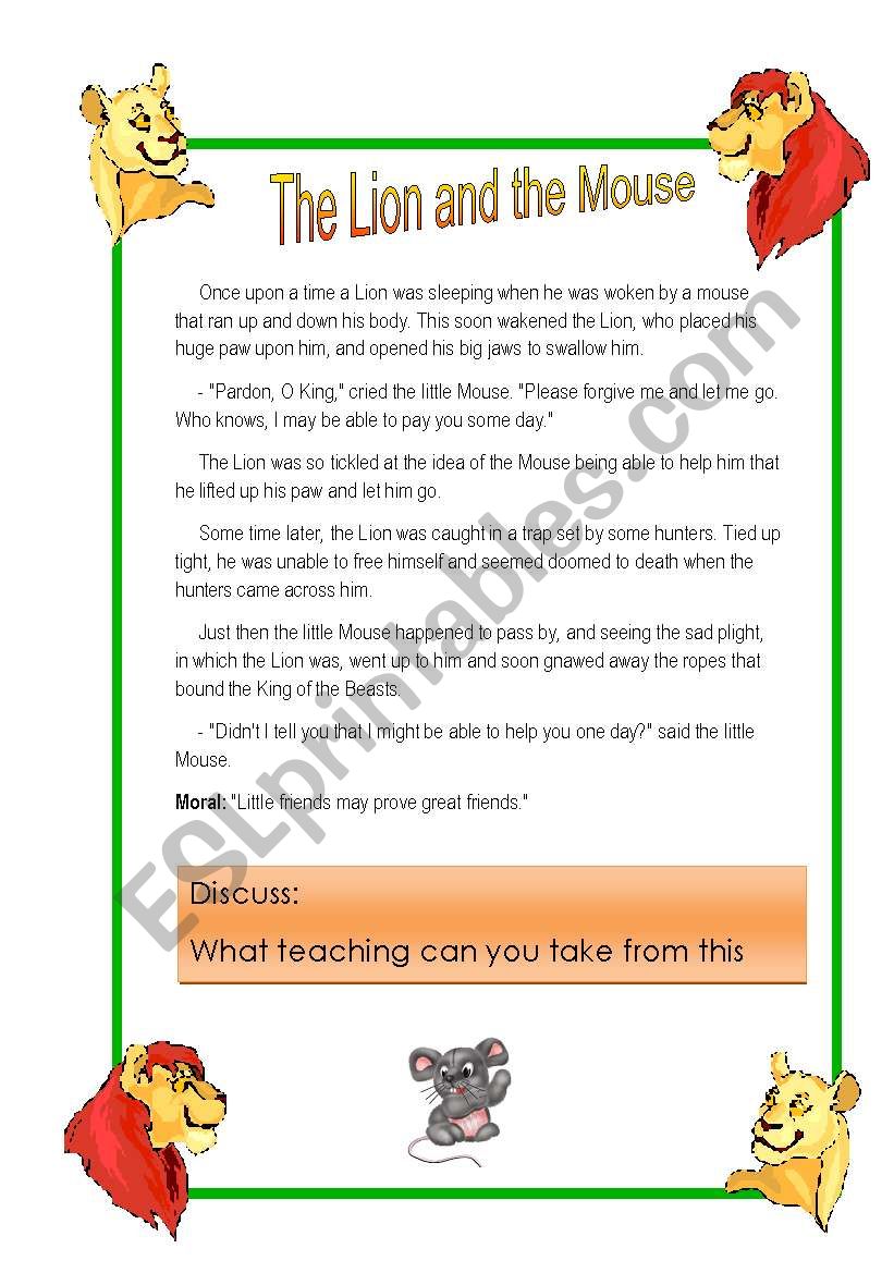 The lion and the mouse worksheet