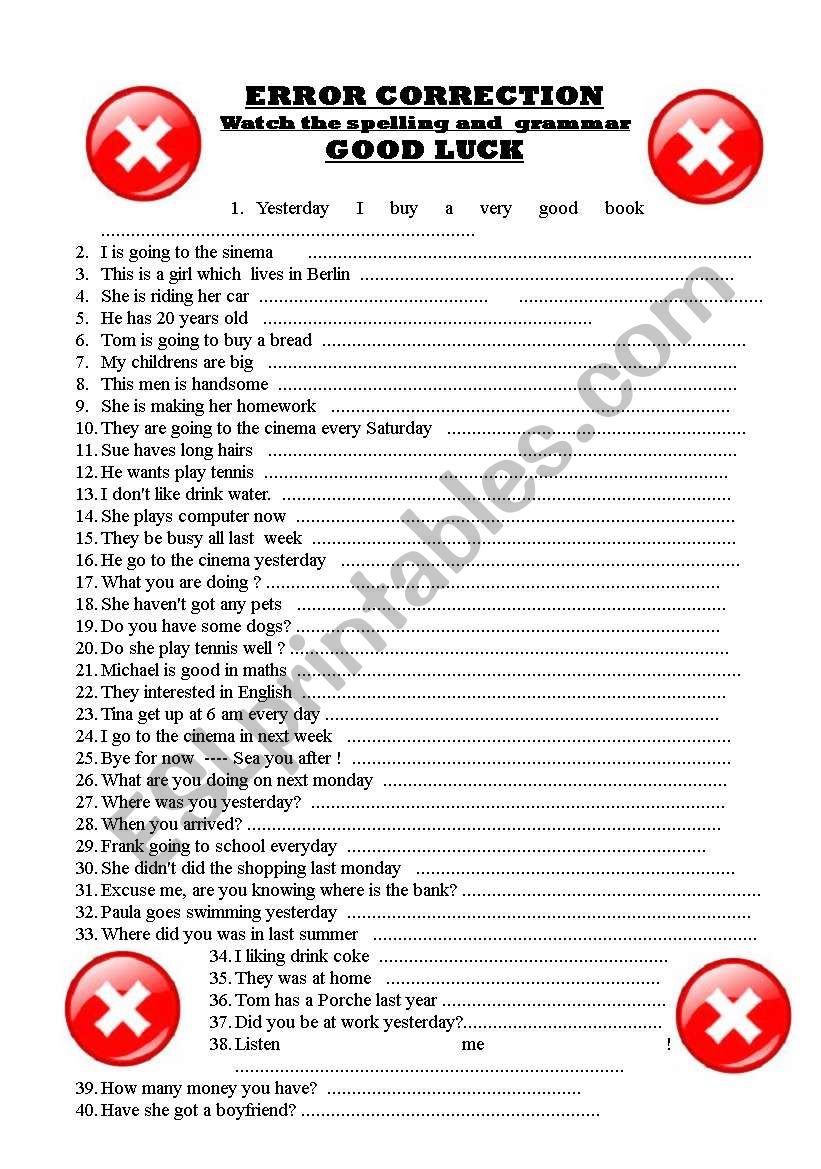 Error correction worksheet
