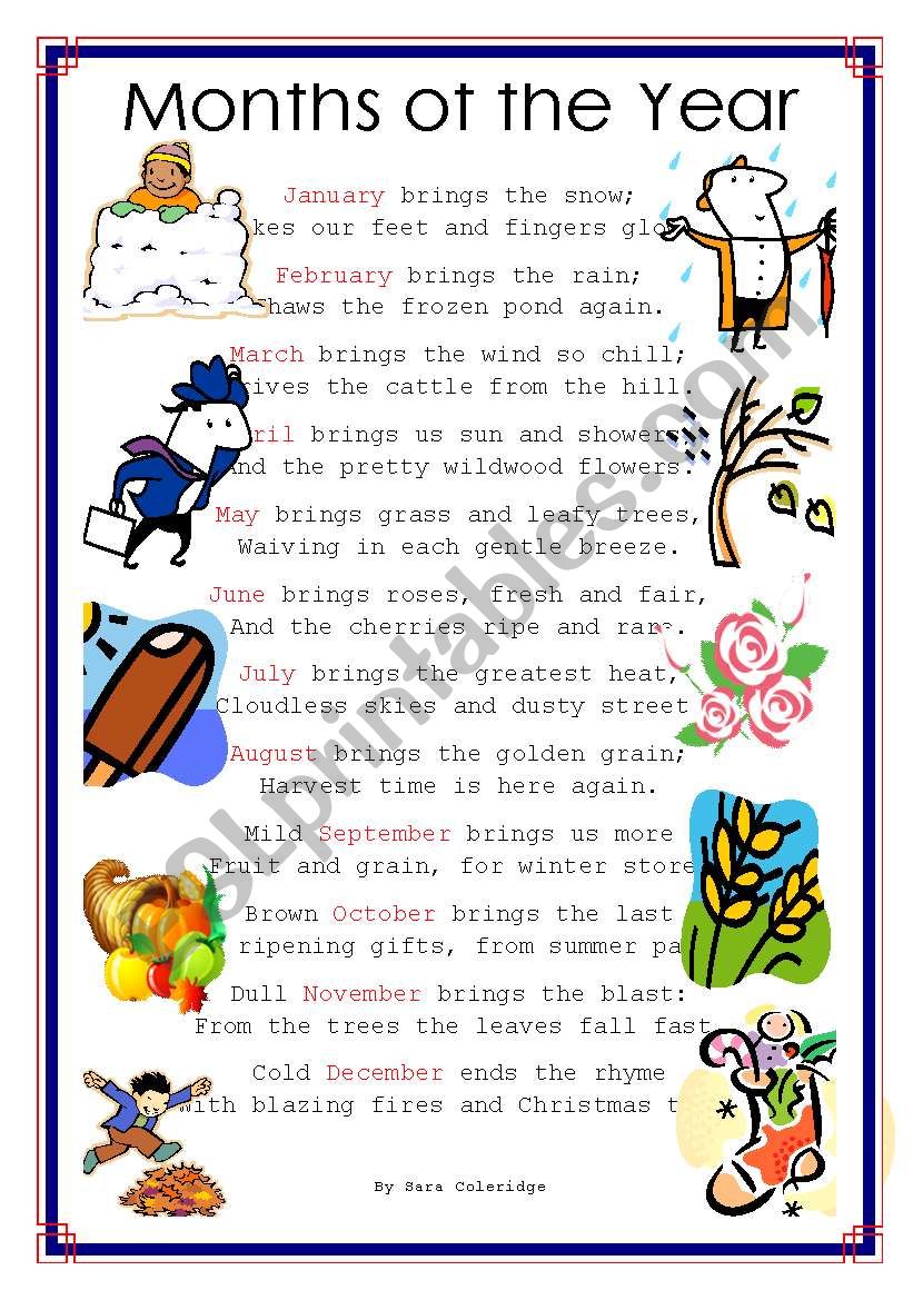 Months of the Year Poem worksheet