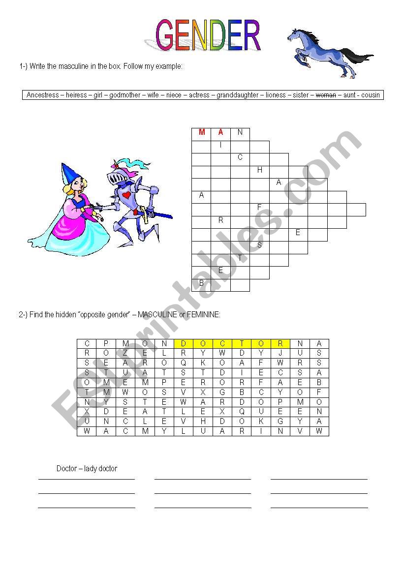 Gender exercises with ANSWER KEY