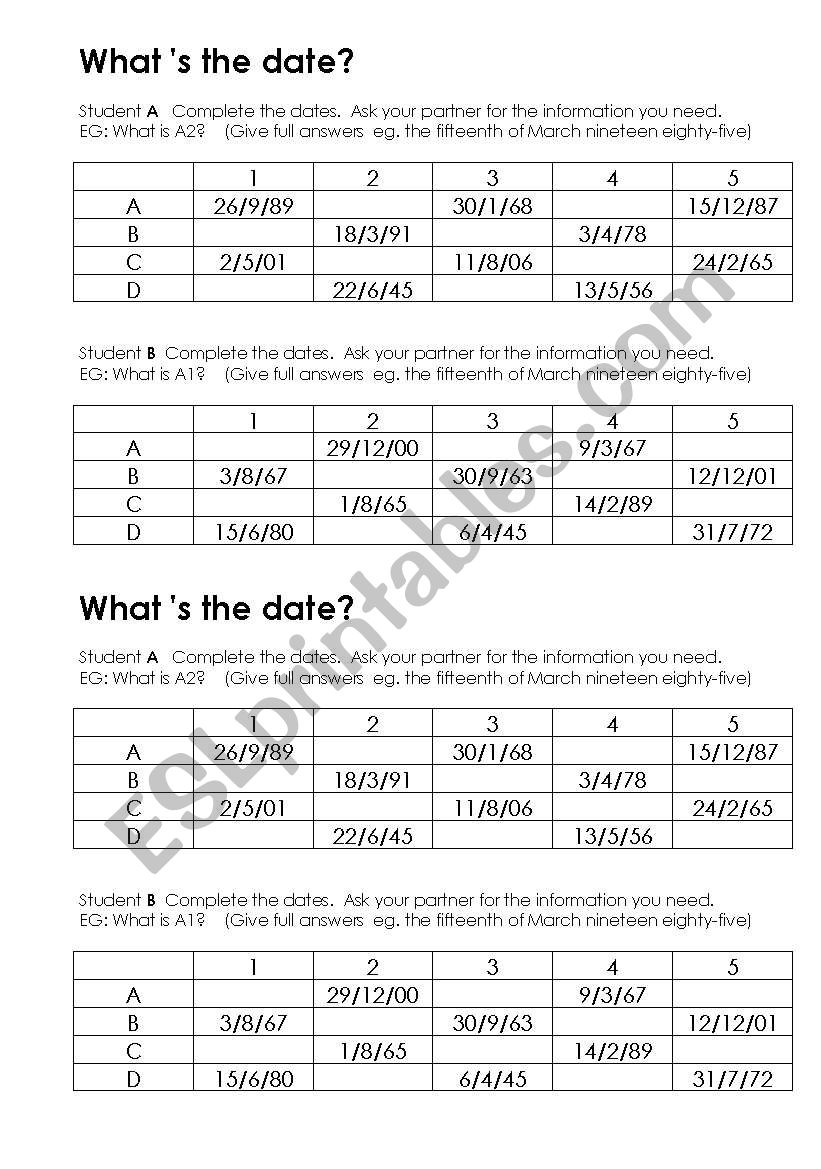 Whats the date? worksheet