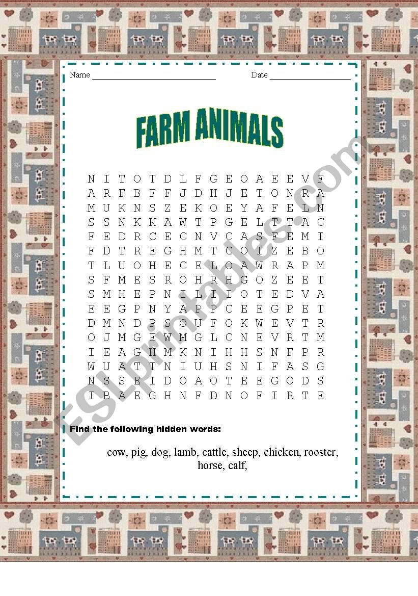 FARM ANIMALS WORDSEARCH worksheet
