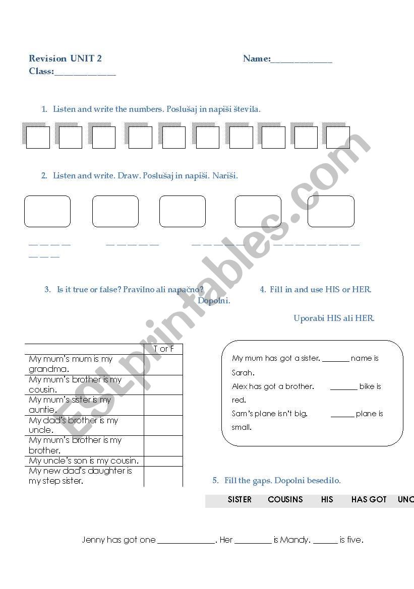 revision unit2 families worksheet