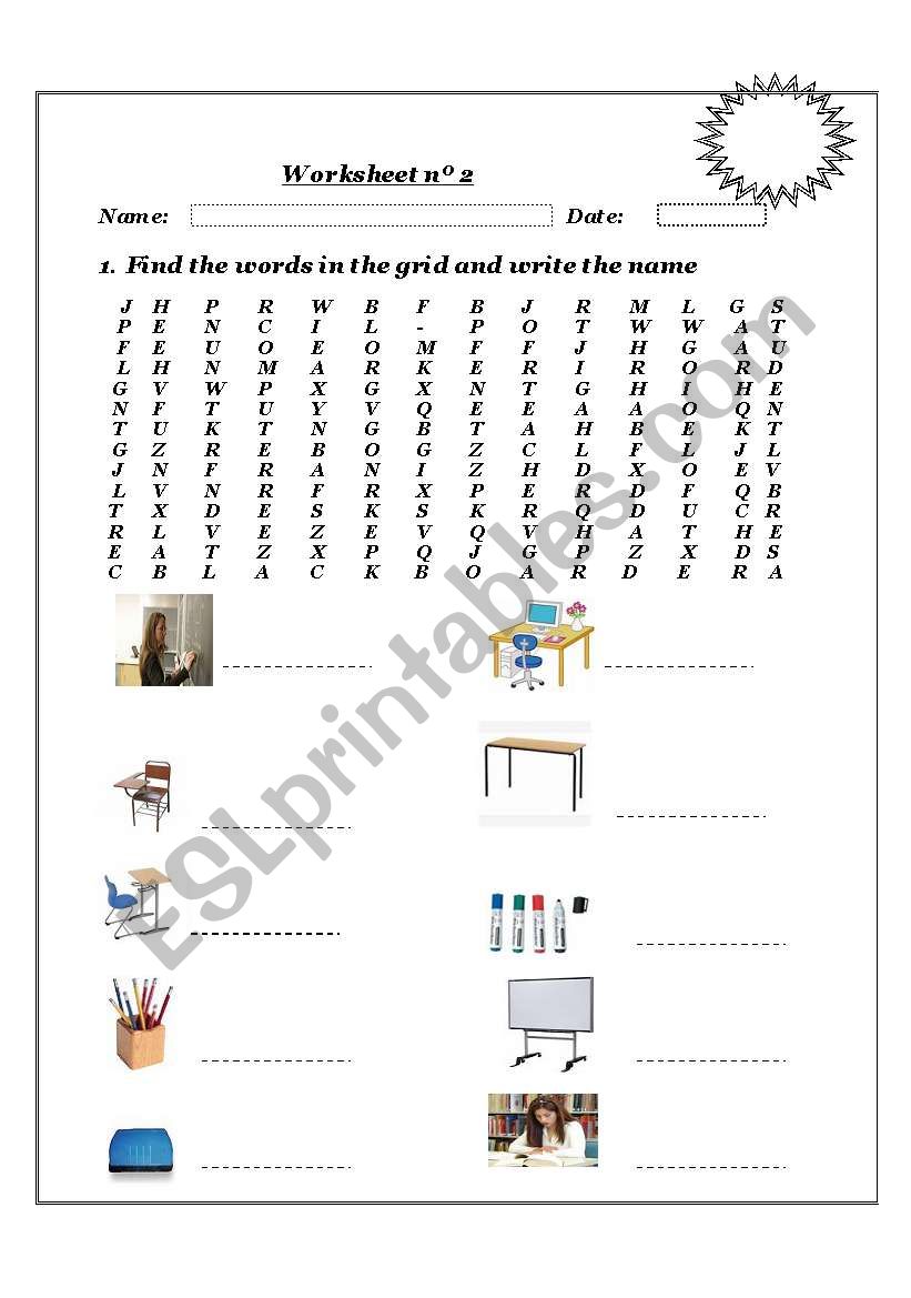 classroom wordsearch worksheet
