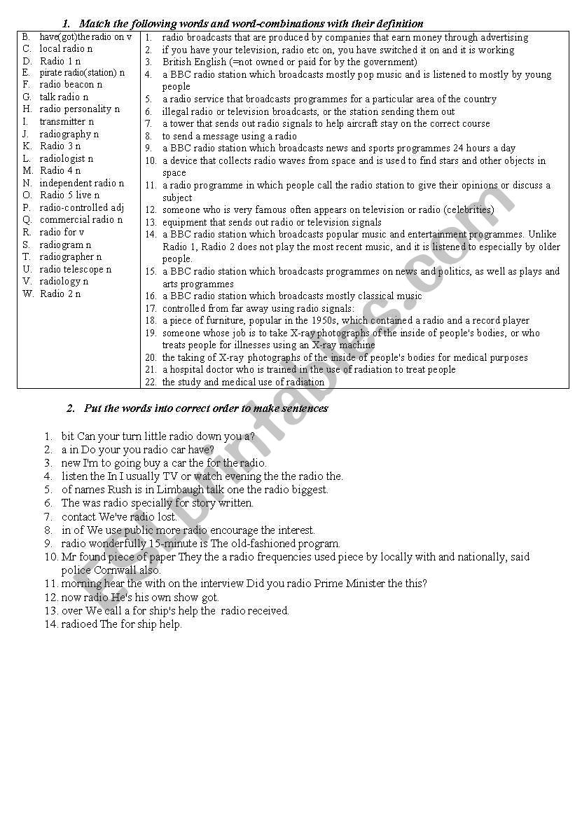 radio worksheet