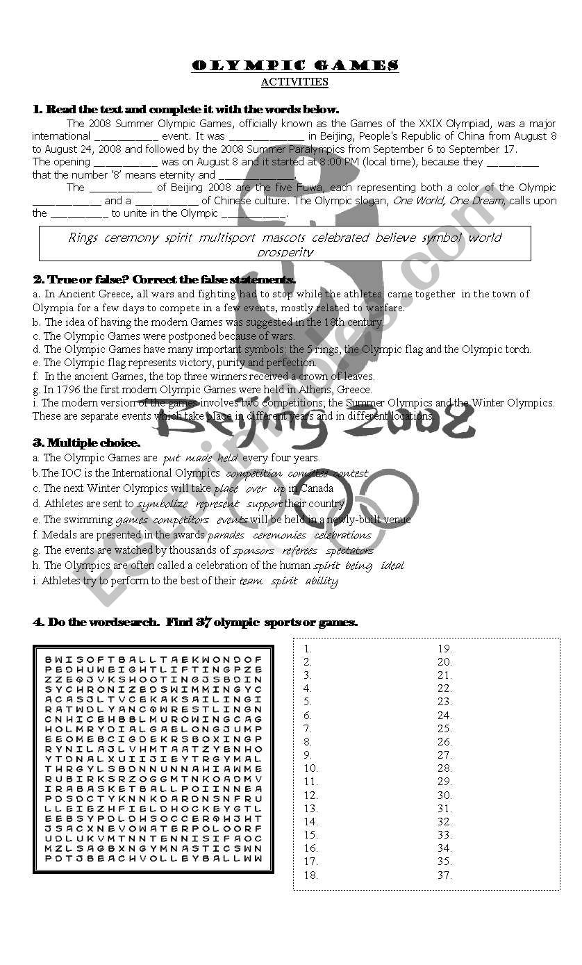 The Olympic Games 2/2 worksheet