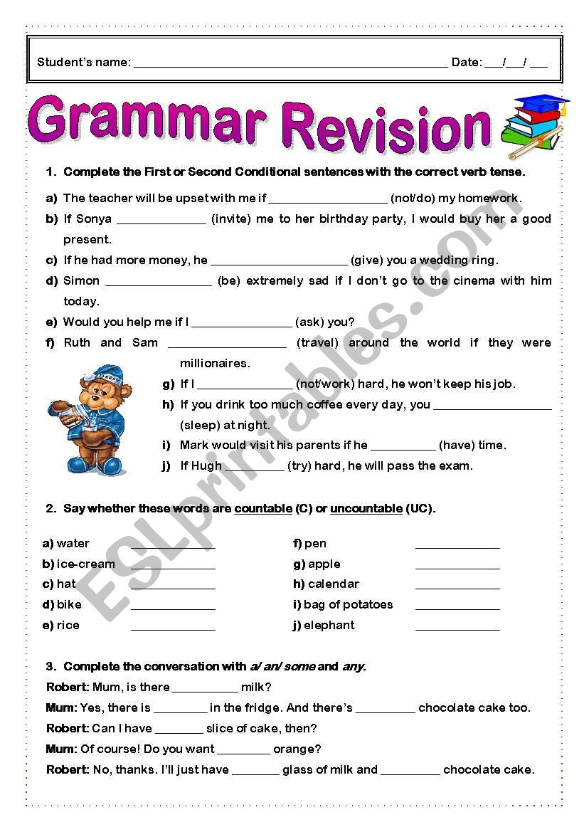 Grammar Revision worksheet