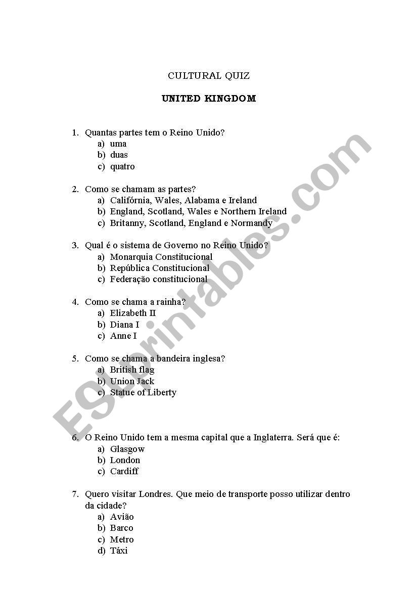 cultural quiz worksheet