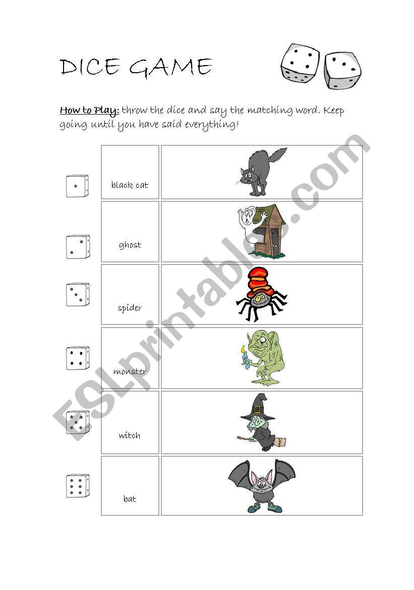 Halloween Dice worksheet