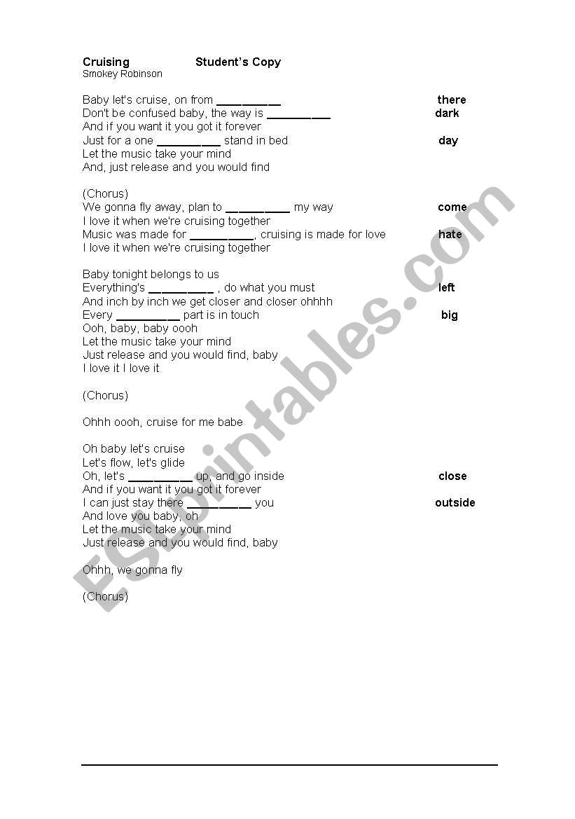 Song Cruisin worksheet