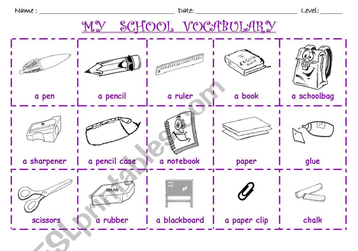 MY SCHOOL VOCABULARY worksheet