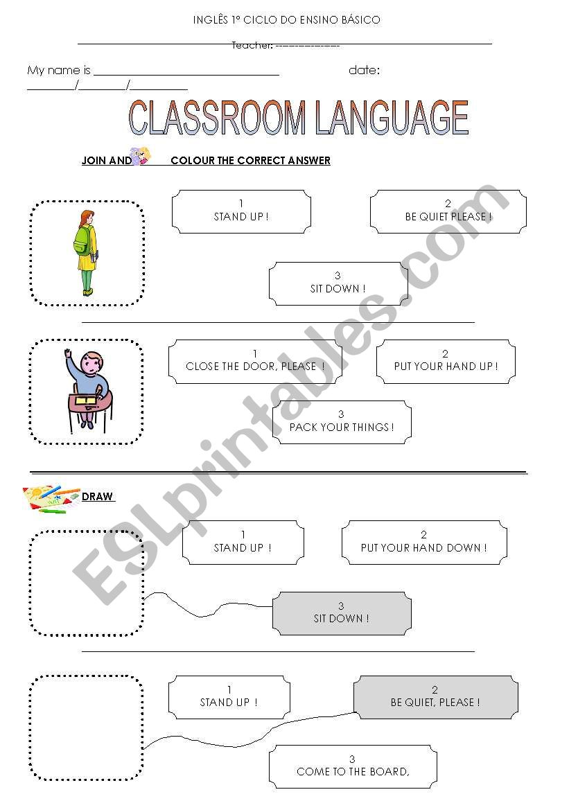 classroom language worksheet