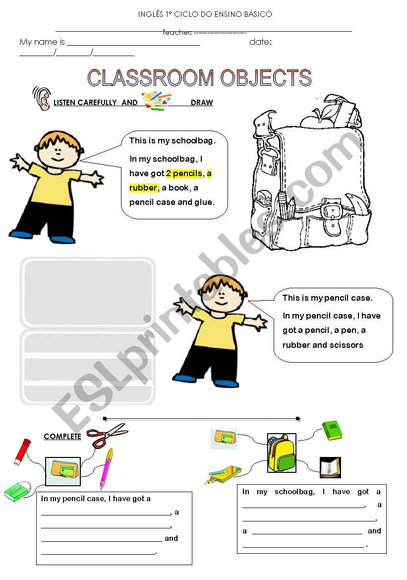 classroom objects worksheet