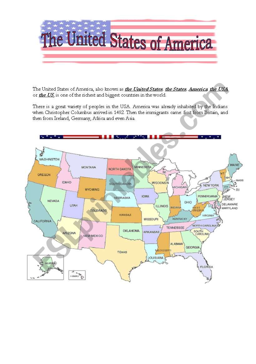 United States of America (1) worksheet