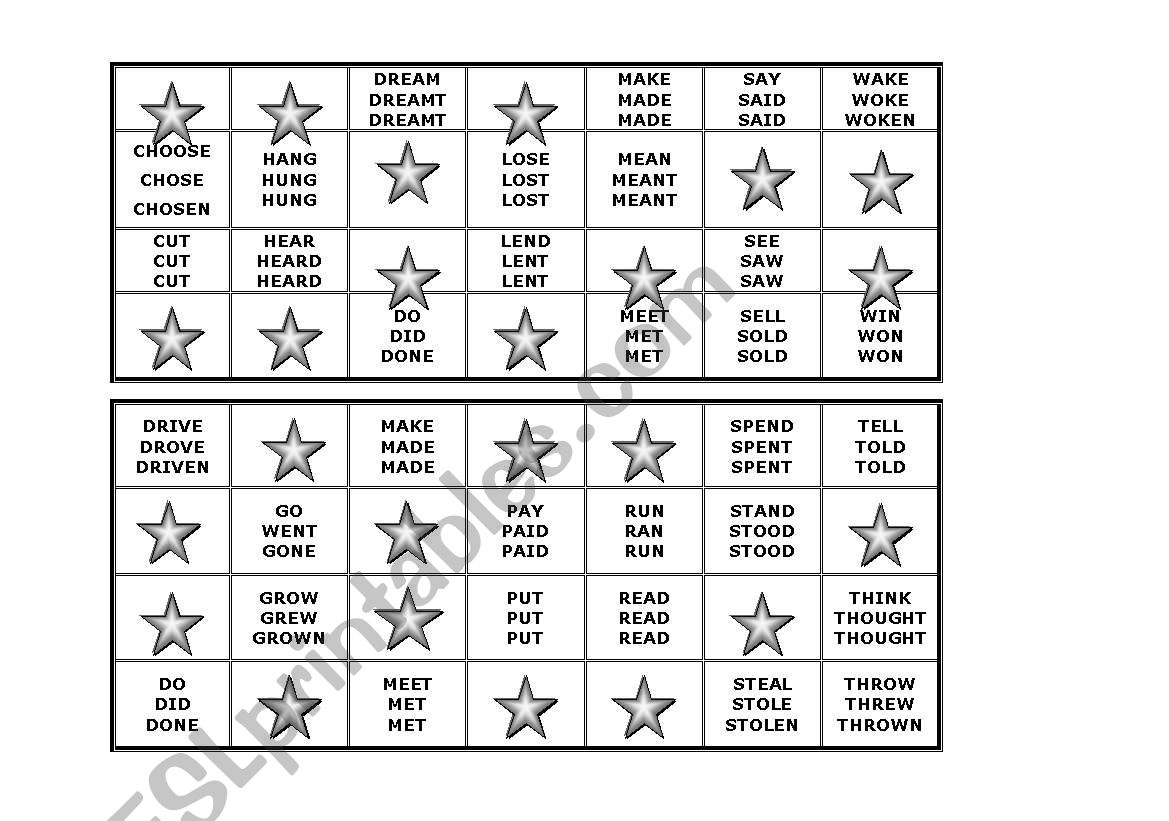 irregular verbs bingo_1 worksheet