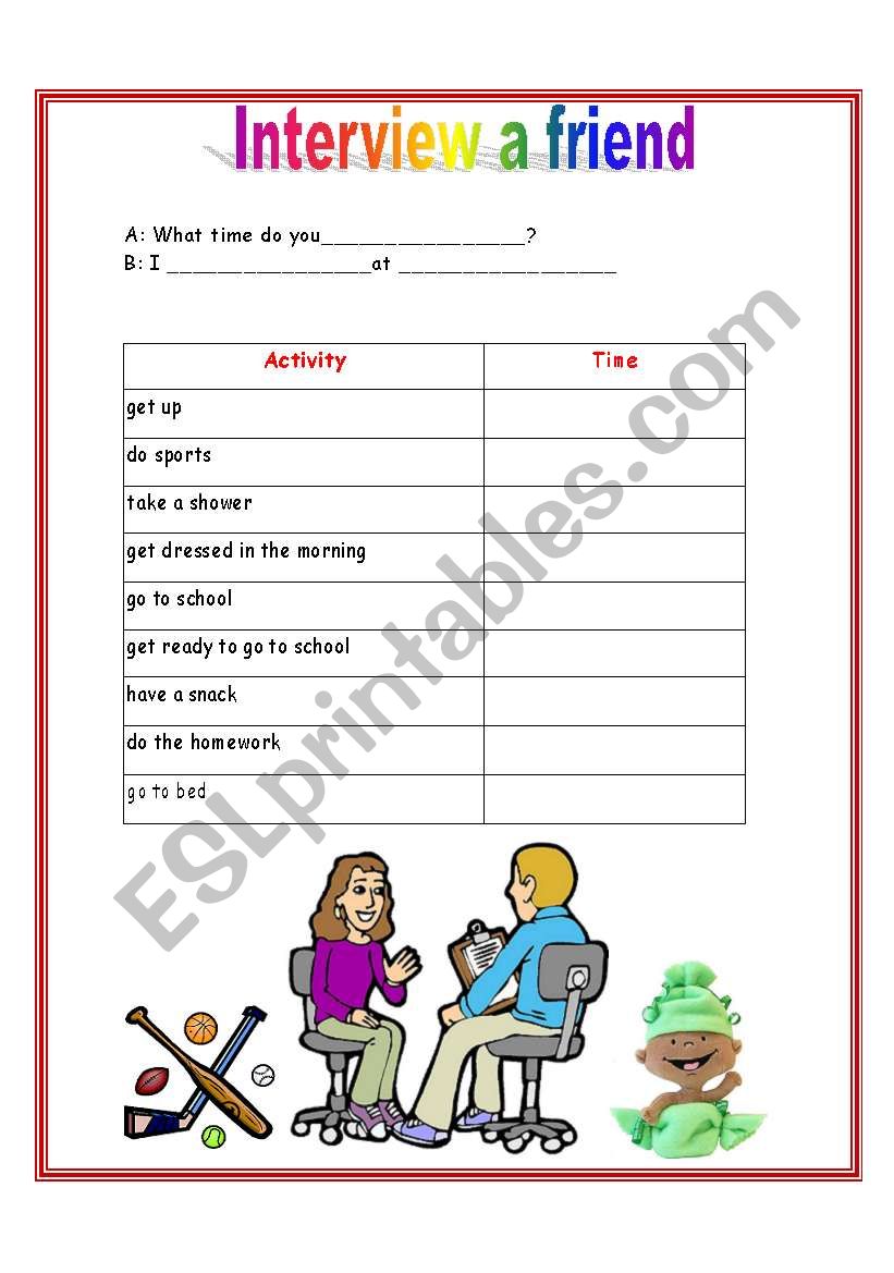 Interview a friend worksheet