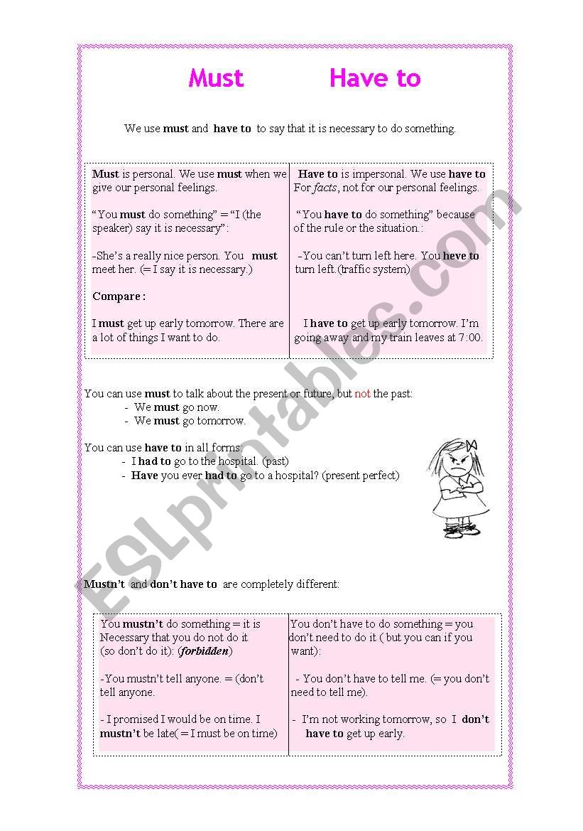 must or  have to worksheet