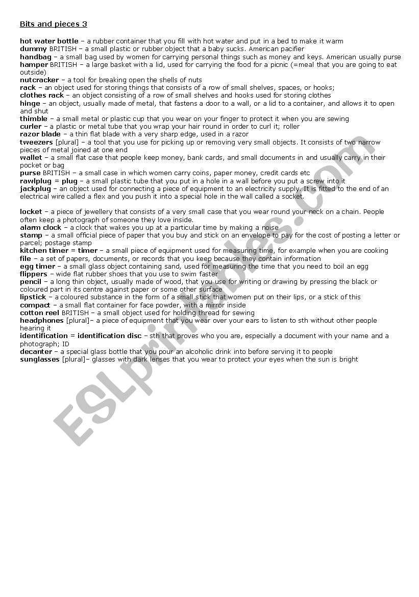Bits and pieces 2 worksheet