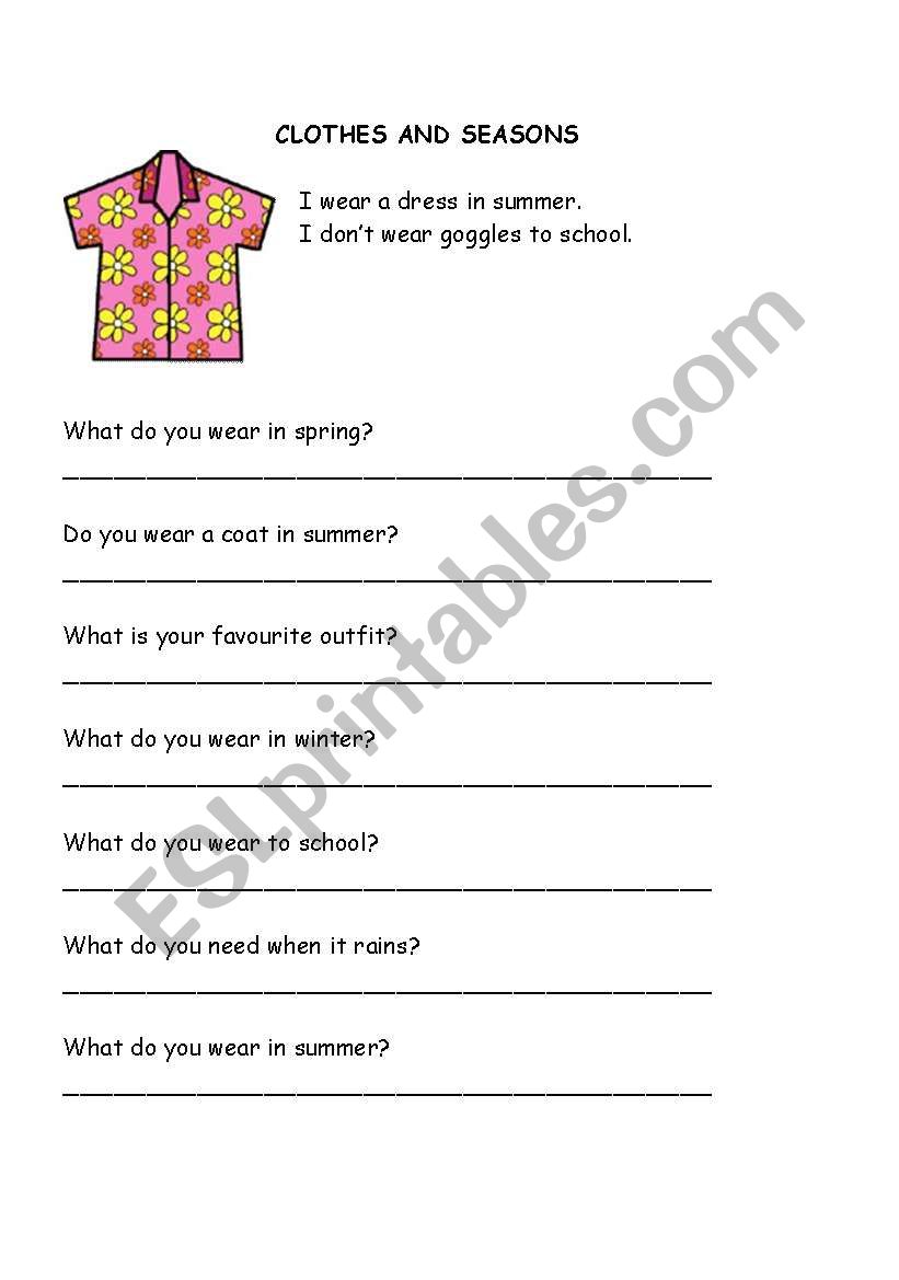 Clothes and seasons worksheet